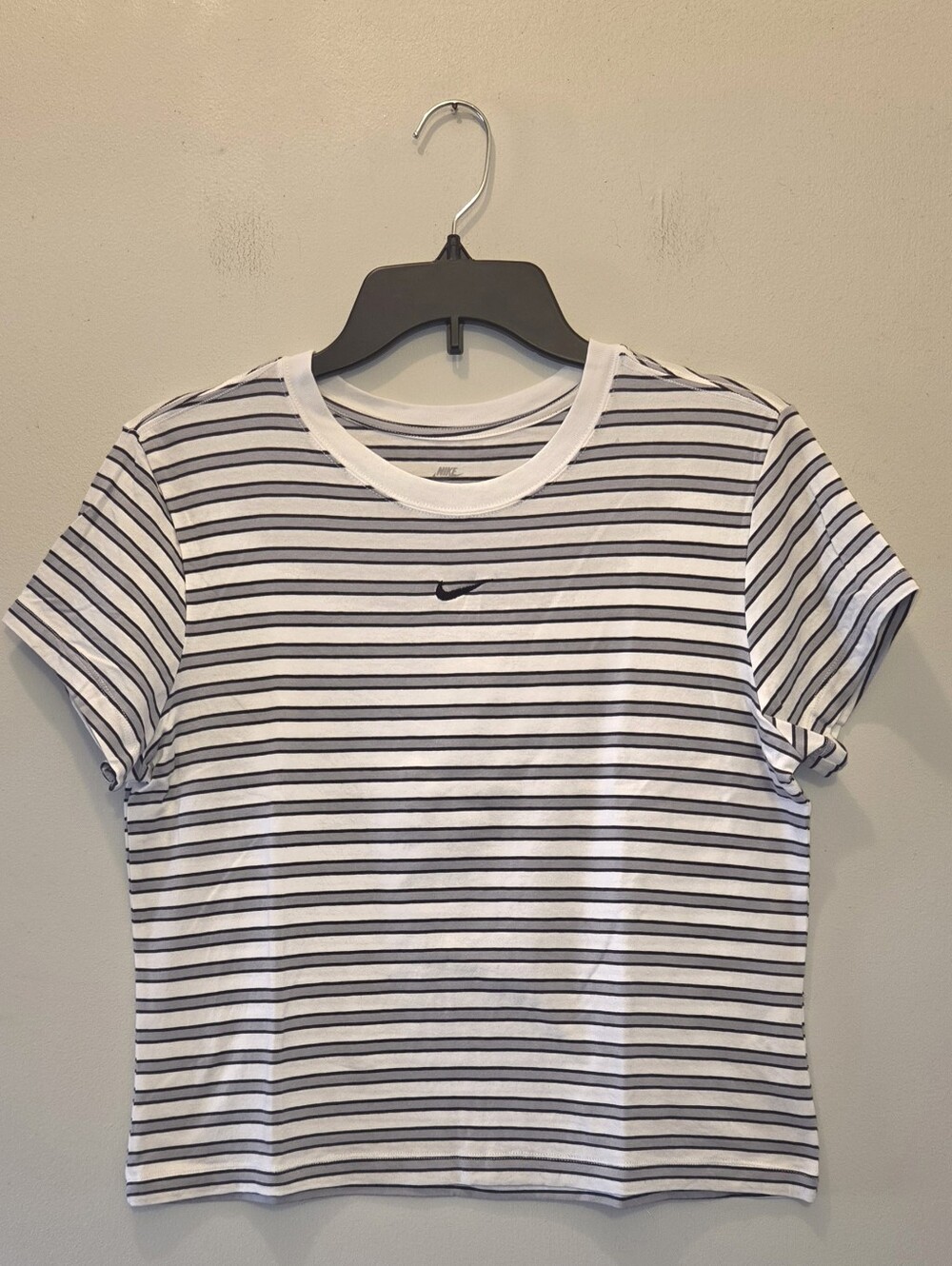 Womens Nike White and Black Striped  Tee